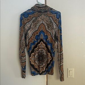 Free People Patterned Top in Blue and Tan